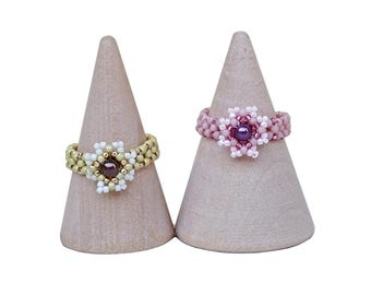 Seed Bead Flower Ring Pattern, Beading Tutorial ("Rosie" PDF)