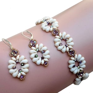 Motif perlé à faire soi-même, instructions pour le perlage au format PDF, tutoriel bracelet « coquillages » et boucles d&#39;oreilles (anglais)