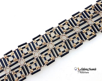 Beaded Wide Lacy Bracelet Pattern, Jewelry Tutorial with Bugle Beads, &quot;Lara&quot; PDF Beading Tutorial (English)