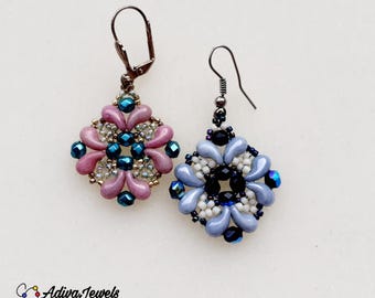 Beaded Earrings Pattern with Czech Beads, "Karin" Beadwork Tutorial
