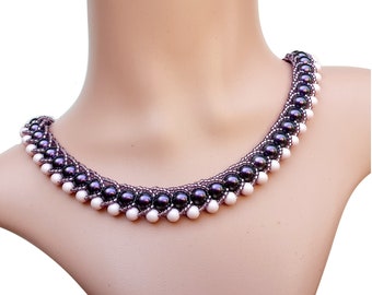 Bead Weaving Tutorial, DIY Necklace with Pearls and Seed Beads, "Tina" Beadwork Pattern