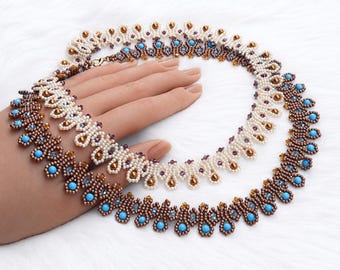 Beading Pattern for Necklace with Crystals and Pearls: DIY Jewelry ("Dory" PDF Tutorial)