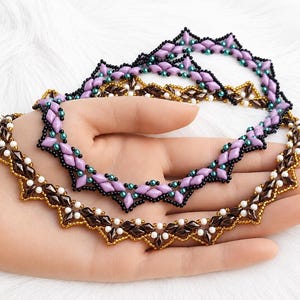 Tutoriel pour collier de perles avec des perles Gemduo, modèle PDF « Juliette » (anglais et français)