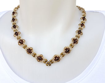 Beaded Necklace Tutorial, Beading Pattern with Seed Beads and Gemduo Beads, "Adele" PDF Pattern