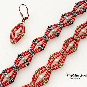 Jewelry Tutorial with Bugle Beads, DIY Beaded Bracelet and Earrings, &quot;Aida&quot; PDF Beadwork Pattern (English)
