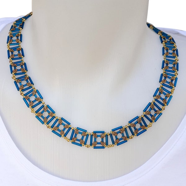 Bead Weaving Necklace, "Squared Bugles" Beading Pattern