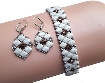 Pattern for Beaded Bracelet and Earrings, Beadwork Instructions, "Susan" PDF Tutorial (English)