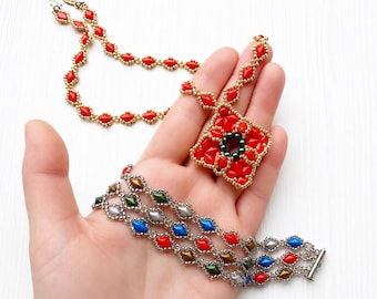 DIY Beaded Pendant, Necklace and Bracelet Tutorial, "Elise" Beading Pattern (English)