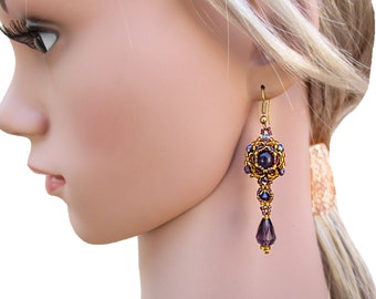 Beading Earrings: Seed Beads and Crystals, "Viola" Bead Weaving Tutorial