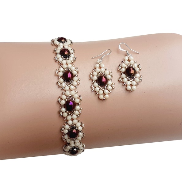 Tutoriel Motifs perles, tissage de perles, bracelet « Vivien » et boucles d'oreilles