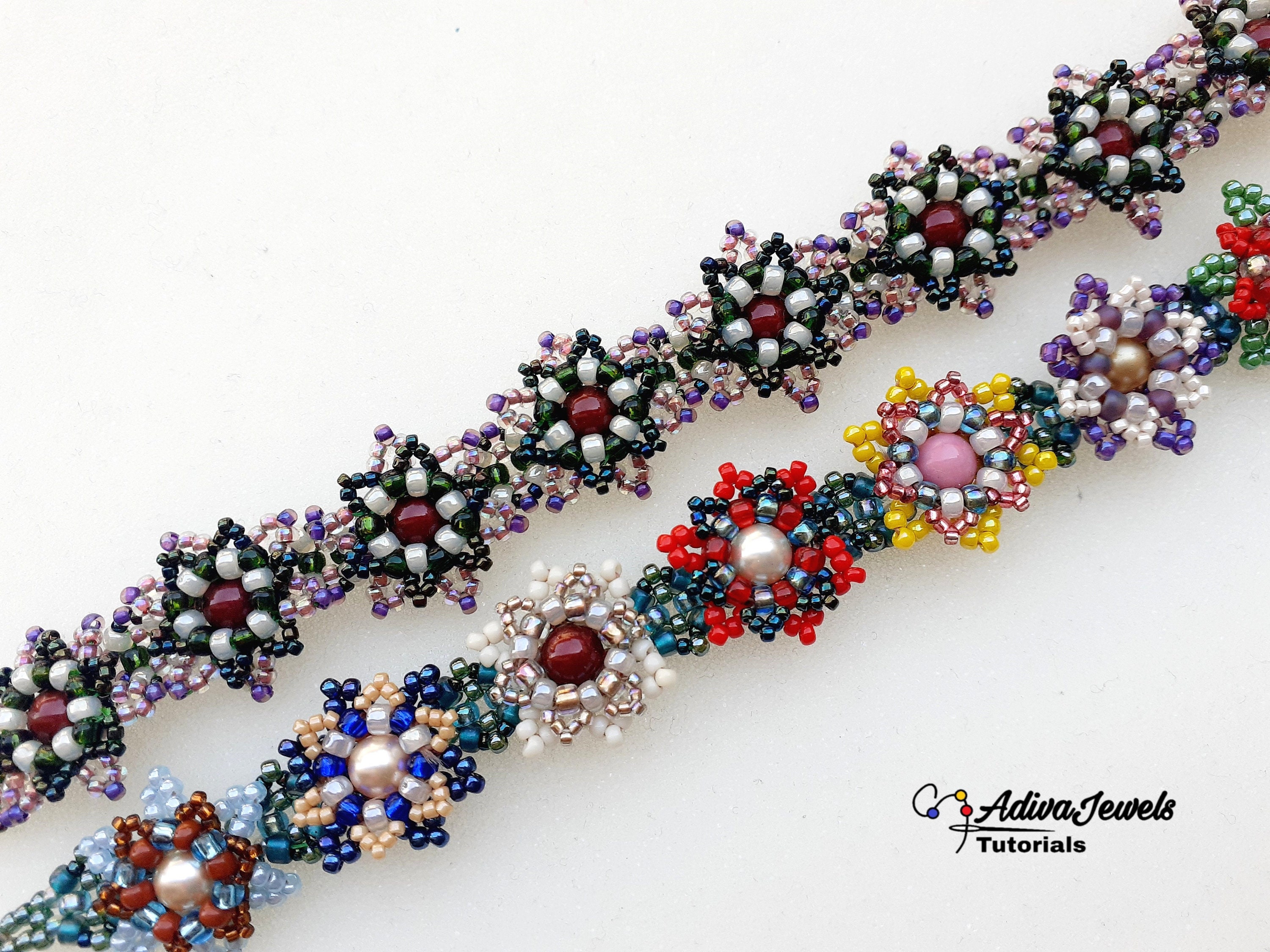 Seed Beads Pattern, flowers Bracelet Tutorial 