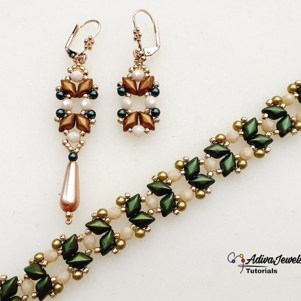 Beaded Jewelry Tutorial, "Naty" Bracelet and Earrings Pattern