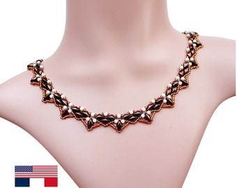 Beading Necklace Tutorial with Gemduo Beads, "Juliet" Pattern (English and French)