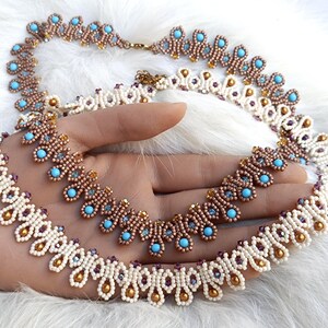 Beading Pattern for Necklace with Crystals and Pearls: DIY Jewelry ("Dory" PDF Tutorial)