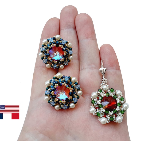 Tutorial for Clip On or Dangle Earrings, Beaded Pattern, "Ramy" Earrings (English and French)