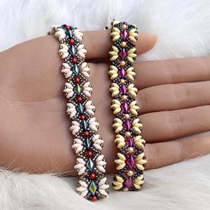 Diseño de pulsera de cuentas: Cuentas Gemduo y Superduo, tutorial de cuentas "Ingrid" en PDF