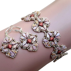 Beadwork Pattern for Bracelet and Earrings, Beaded Jewelry Design, &quot;Aurora&quot; PDF Beading Tutorial (English)