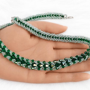 Beading Pattern, Reversible Crystal Necklace DIY, "Emerald Glow" PDF Tutorial (English)