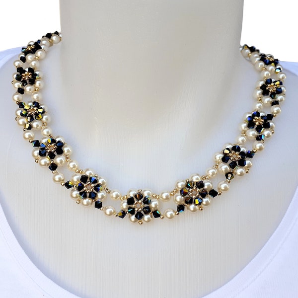 Necklace Beading Pattern with Pearls, "Sundance" Tutorial