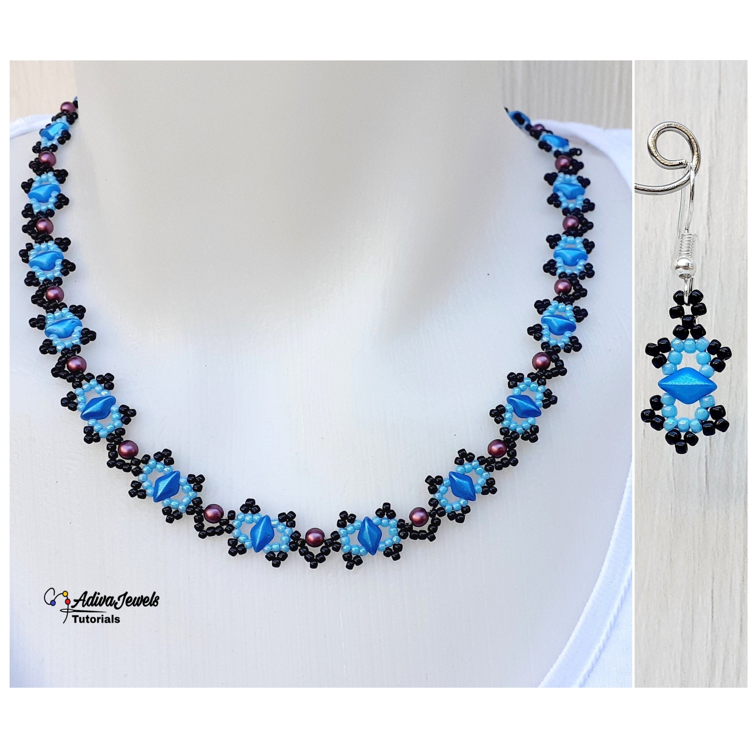 Beading Pattern for Necklace and Earrings, Beaded Jewelry Project, 