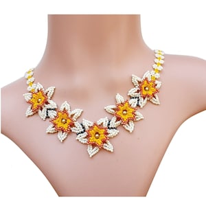 DIY Beaded Floral Necklace Pattern, Beading Design, &quot;Daffodil&quot; PDF Beadwork Tutorial (English)