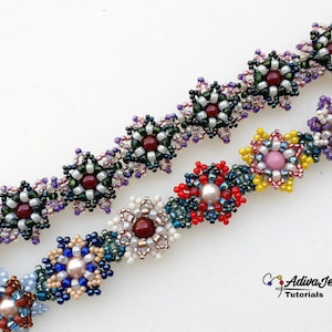 Seed Beads Pattern, DIY Beaded Floral Bracelet, Bead Weaving Design, &quot;Flowers&quot; PDF Beading Tutorial (English)