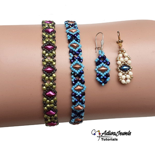Beaded Jewelry Tutorial, DIY Bracelet and Earrings Tutorial, "Cindy" PDF Pattern