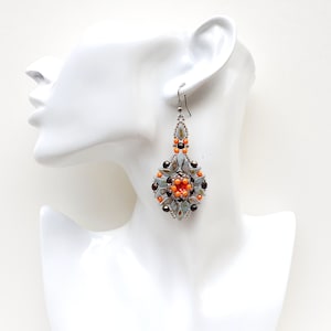 Beading Pattern for Long Earrings with Crystals and Czech Beads, Beaded Jewelry DIY, &quot;Sonia&quot; PDF Beadwork Tutorial (English)