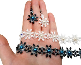 Snowflake Bracelet and Earrings Beading Tutorial: DIY Seed Bead Pattern (PDF)