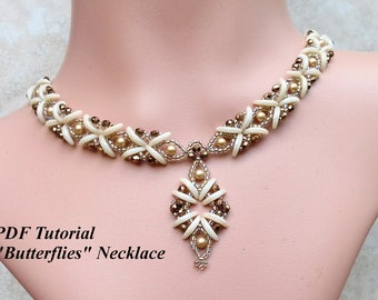 Beading Tutorial, DIY Necklace, Crescent Beads Pattern, Beaded Necklace Tutorial, Beadweaving Pattern, "Butterflies" Necklace
