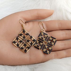 DIY Beaded Earrings Tutorial, Beadwork Pattern ("Squared Bugles" PDF, English)