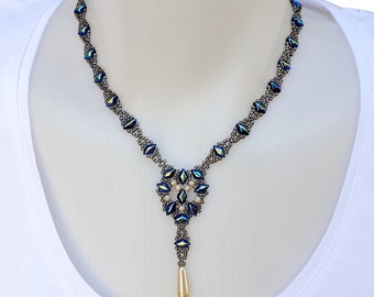 Beaded Y Pendant Necklace Pattern, Bead Weaving Jewelry, "Torry" Beadwork Tutorial (English)