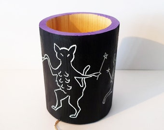 Devil cats pen holder - Goth desk organizer, Black dark art, Gothic home decor, Handpainted witch home office gift