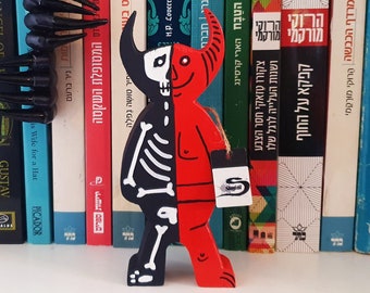 Skeleton and demon figure - Spooky cute Devil statue, Goth punk Halloween gift