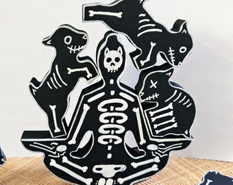 Juego de apilamiento de cabras góticas: esqueleto de calavera y corderos negros, juego de equilibrio para beber, fiesta de adultos, brujería, yoga oscuro y ocultismo