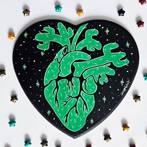 Arte anatômica de coração verde - Coração botânico pintado à mão, Cottagecore Boho Presente de aniversário de dia dos namorados - Coração de cacto