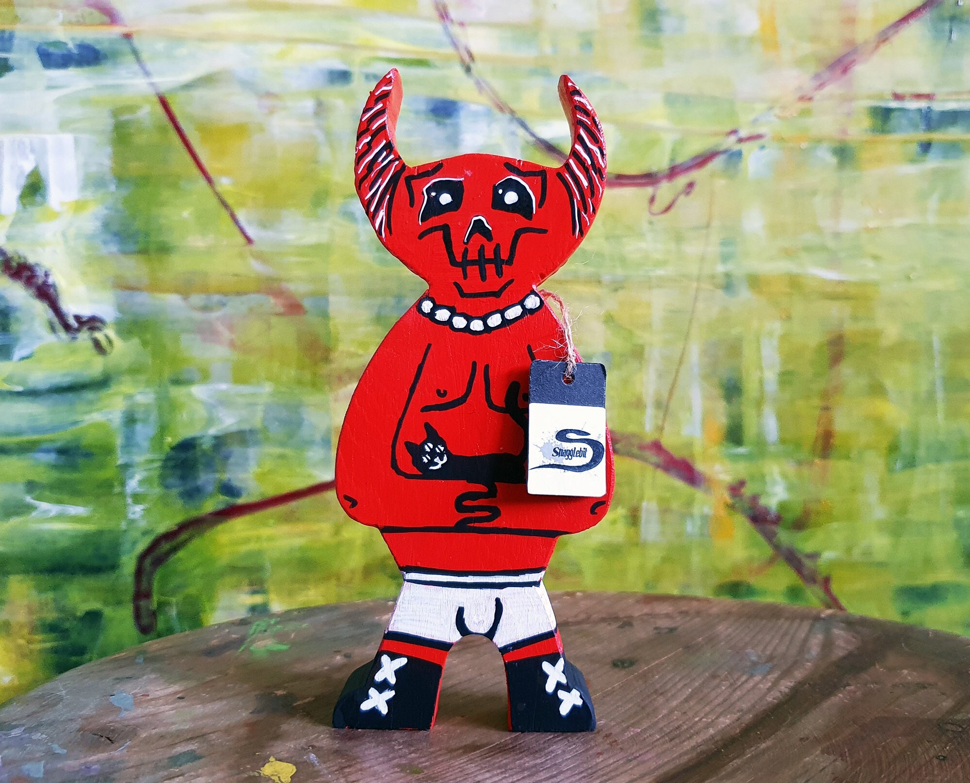 Demon and black cat figure - Spooky cute Devil statue, Goth punk Halloween gift