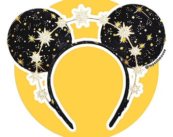 PREORDER 4-6 WEEKS Black & Gold Celebration Star Halo Crown Mouse Ears by Le Petit Mouse