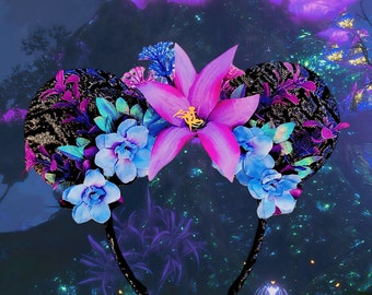 World of Pandora Inspired - Bioluminescent- Blacklight Floral Mouse Ears by Le Petit Mouse