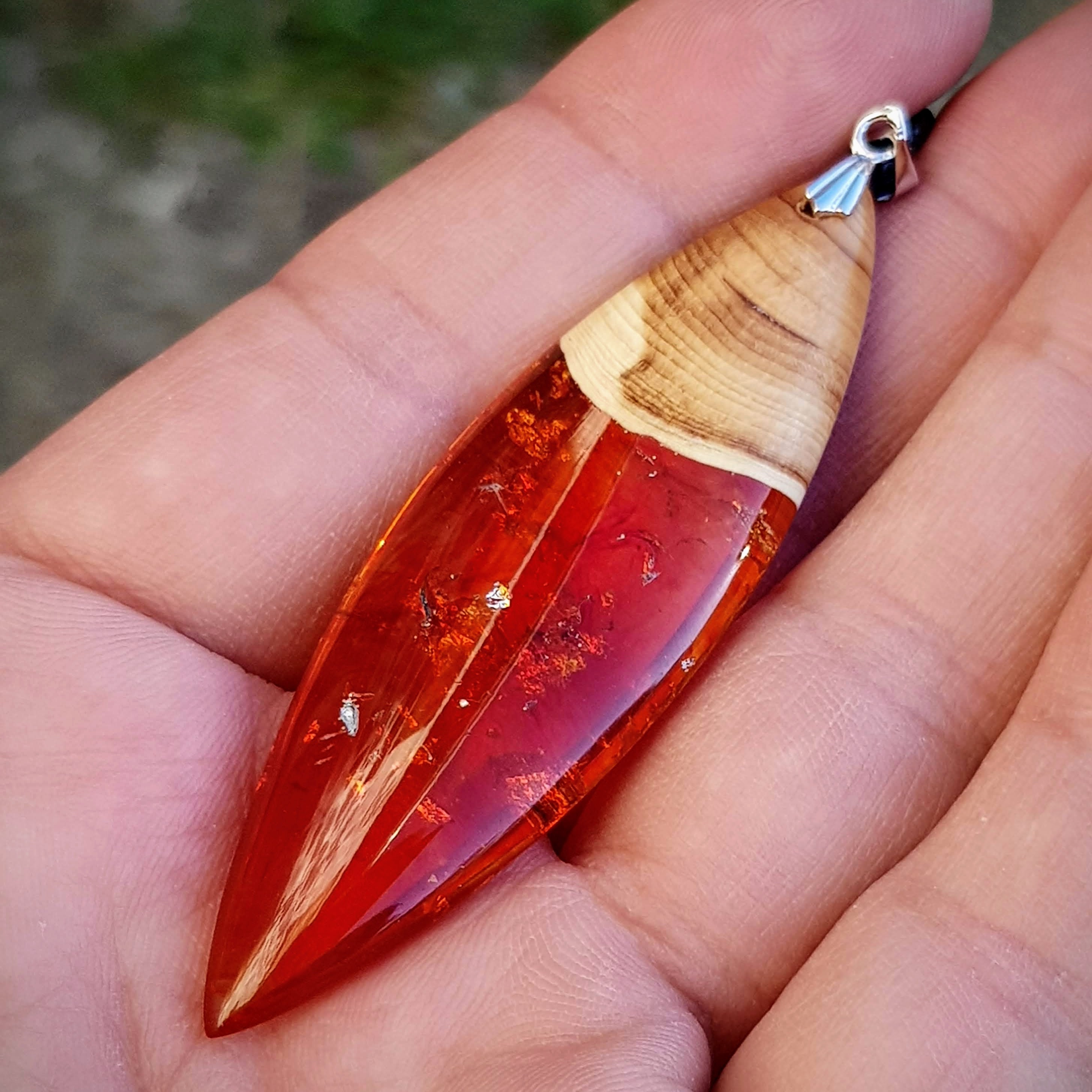 Wood Resin Pendant Juniper Wood Sunset Etsy