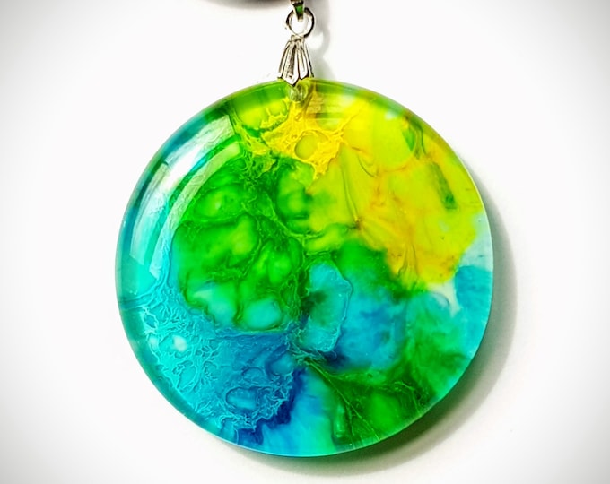 Featured listing image: Resin Pendant - Round Pendant - Abstract waves - Multicolor