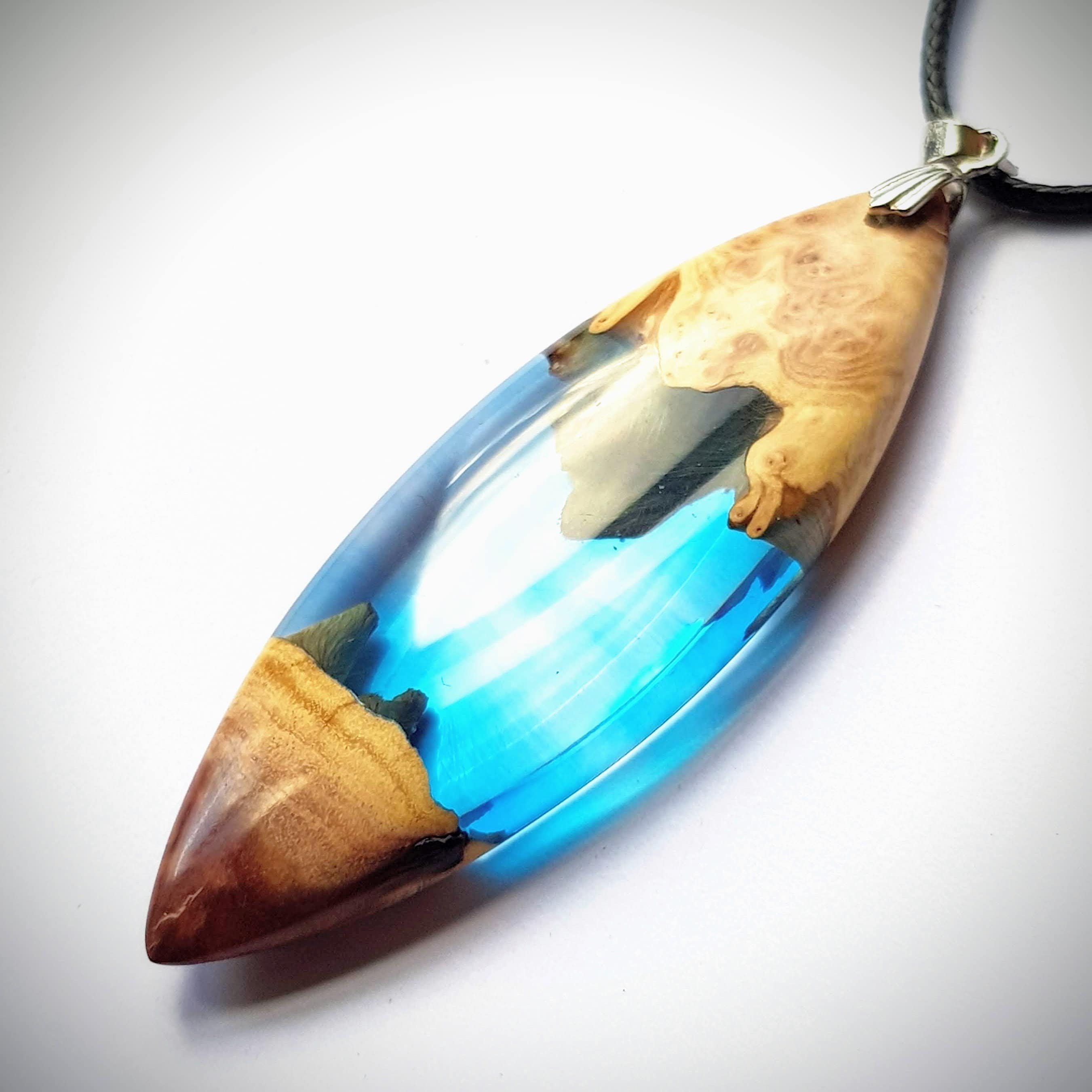 Wood Resin Pendant Red mallee burl Blue