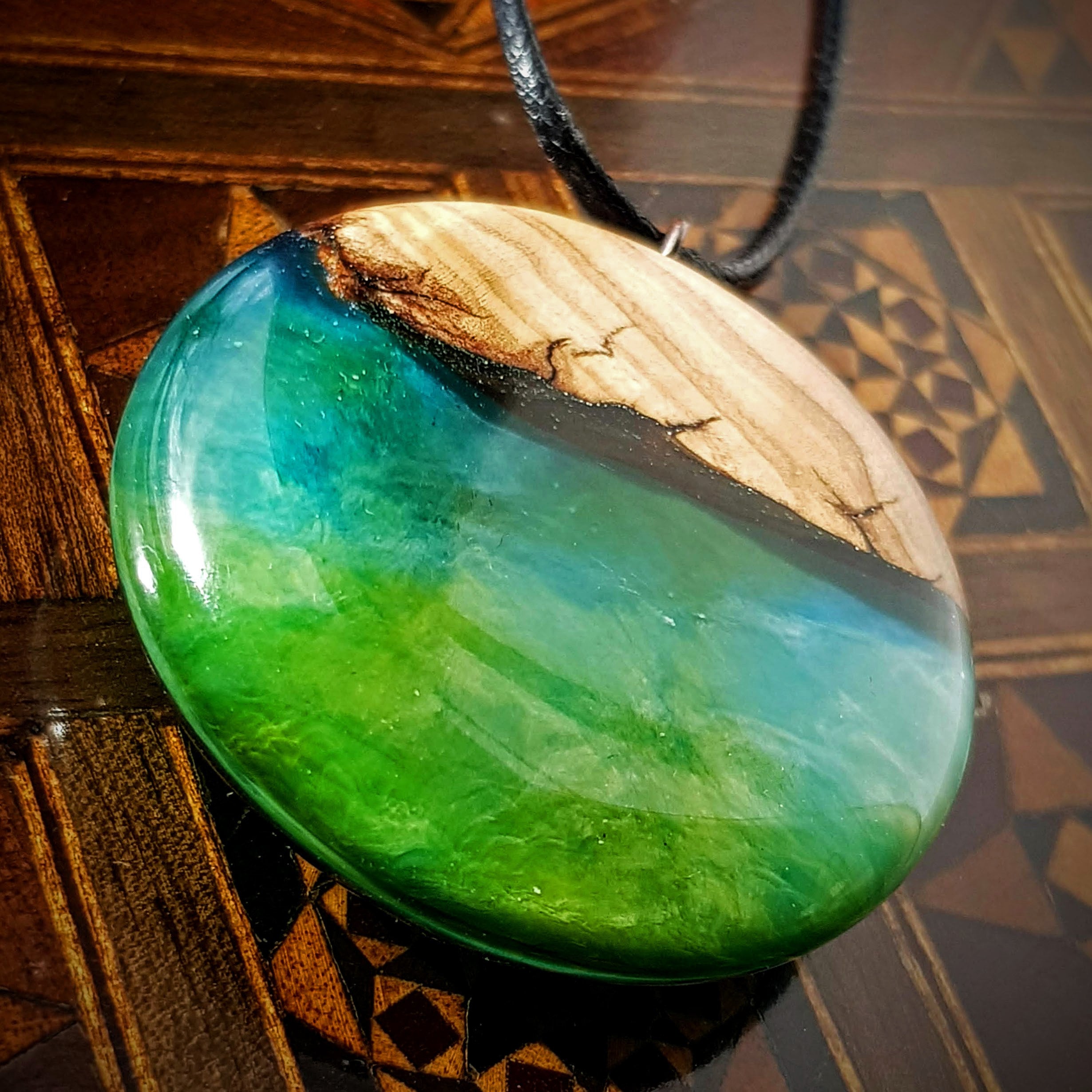Ocean Style Wood Resin Pendant, Olive Wood, resin art, beachwear, bright lightweight, perfect