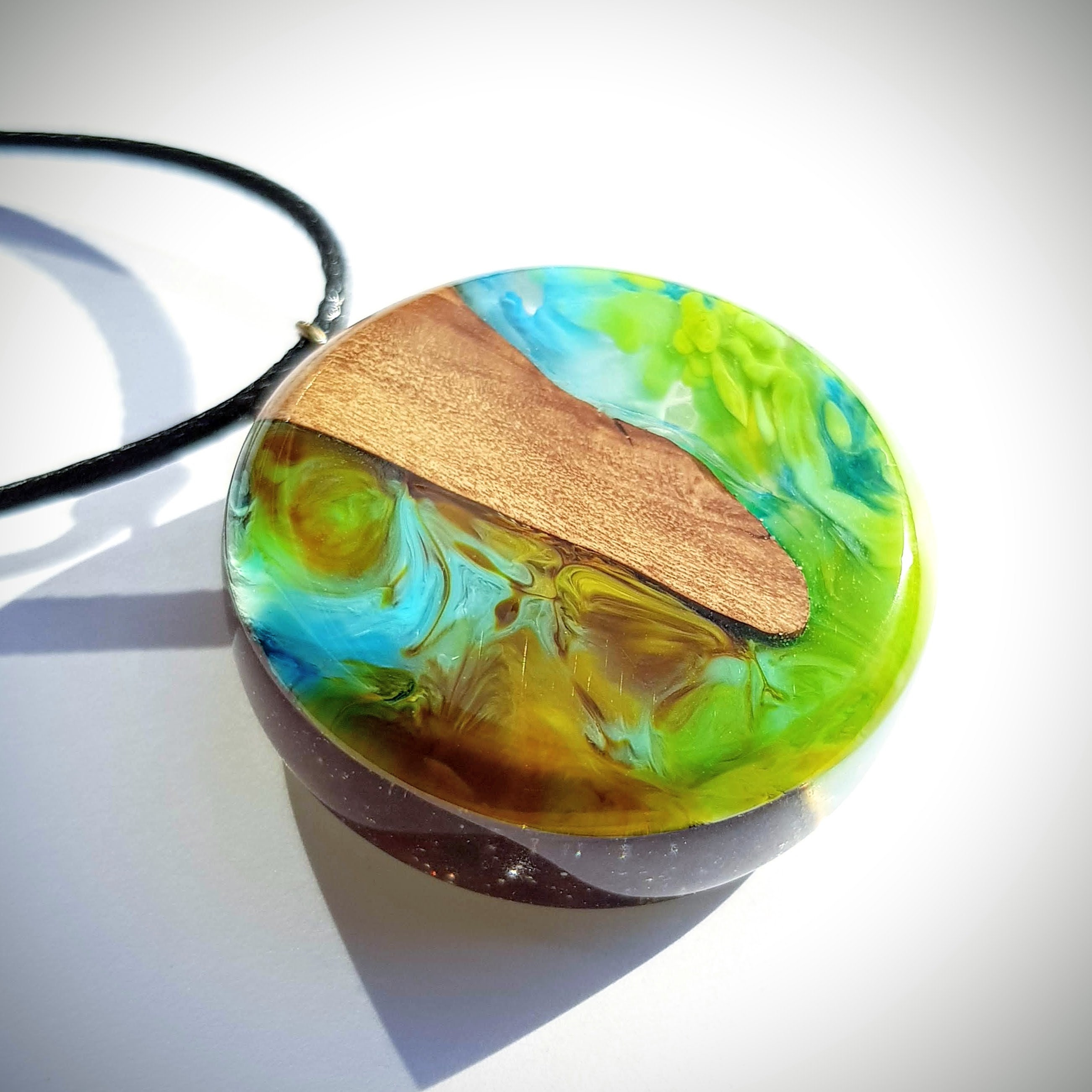 Ocean Style Wood Resin Pendant, Olive Wood, resin art, beachwear, bright lightweight, perfect