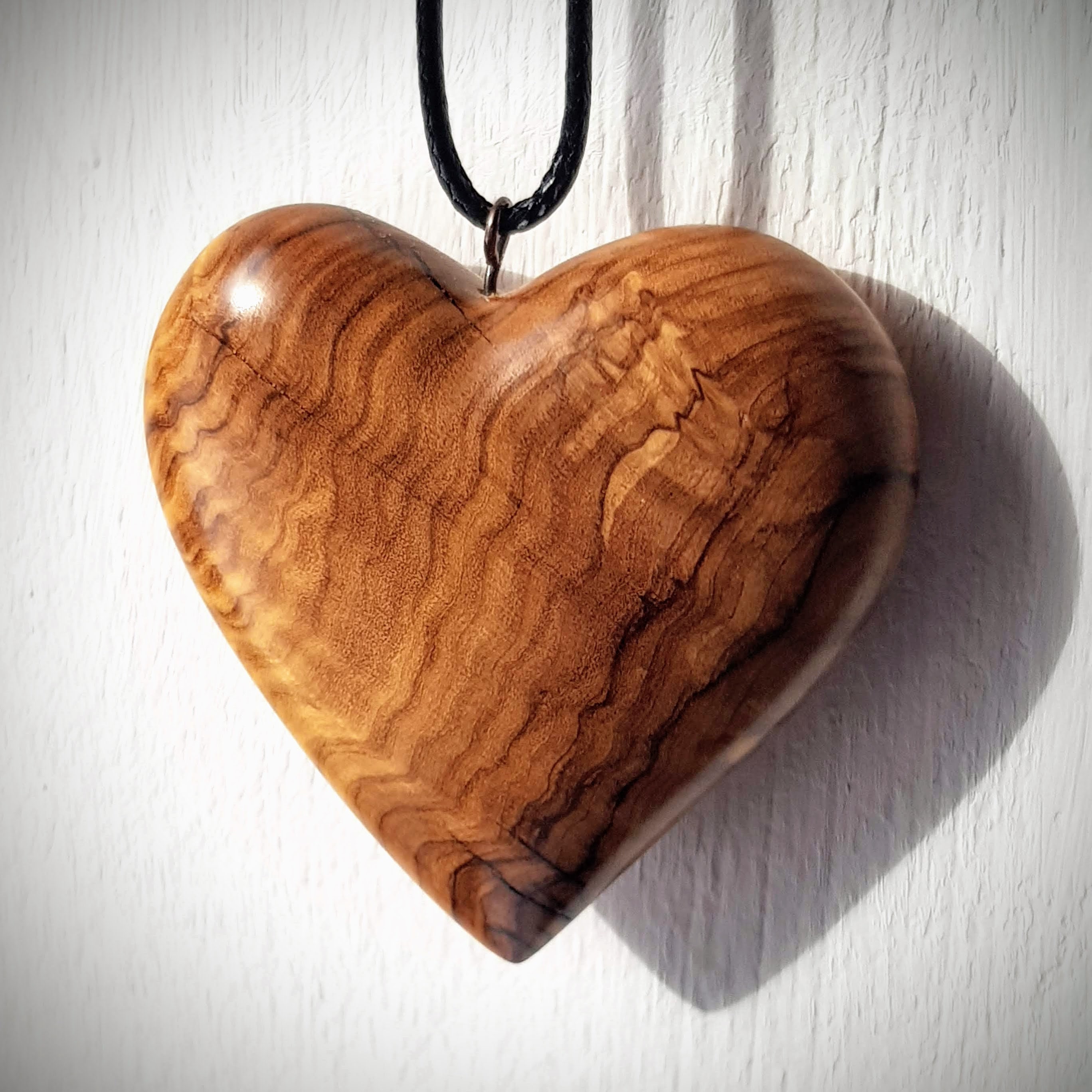 Wooden heart pendant Olive wood Oil Finish