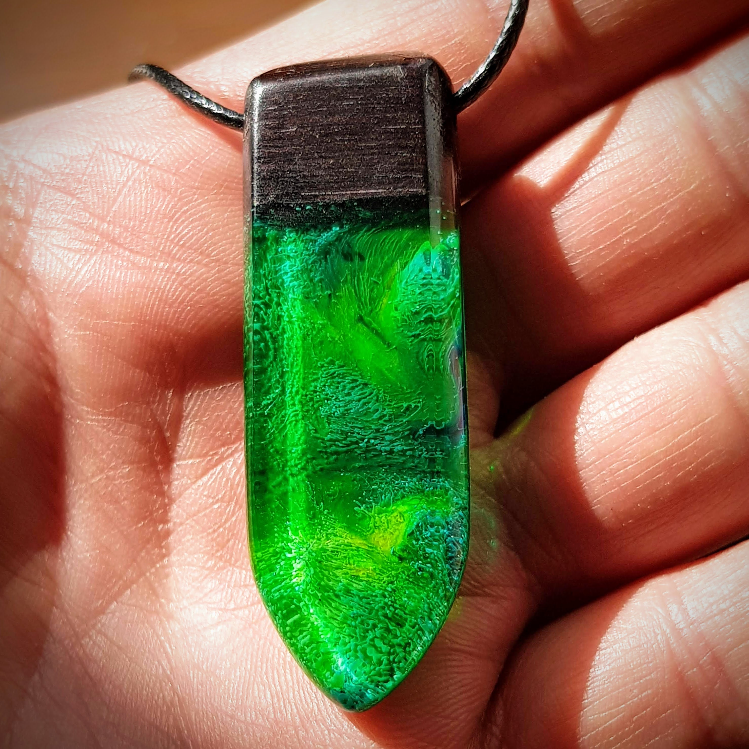 Wood Resin Pendant Ebony Abstract Green