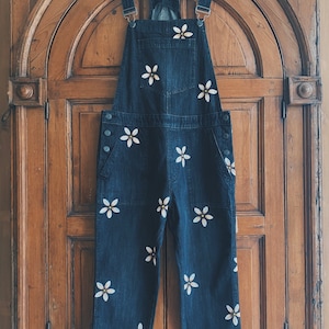 Black Floral Cosmo Hand Painted Dungarees