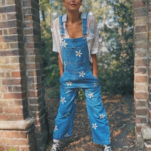 Floral Cosmos Hand Painted Denim Dungarees