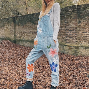 Hand Painted Floral Festival Denim Dungarees