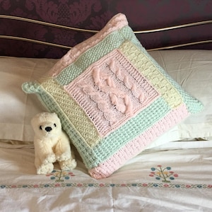 Tessie Knitted Cusion Cover Pattern Aran Texture Modular No Sew Beginner